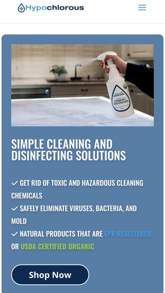 Hypochlorous cleaner and disinfectant